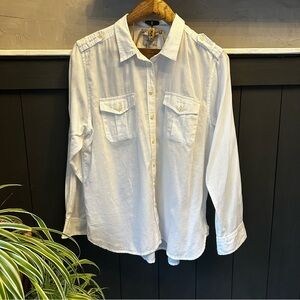 GH BASS Women's White Cotton Epaulette Button Down Shirt size XXL‎